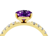 Yellow gold Oval Cut Amethyst Solitaire Pavé Band with Four-Prong Setting_4