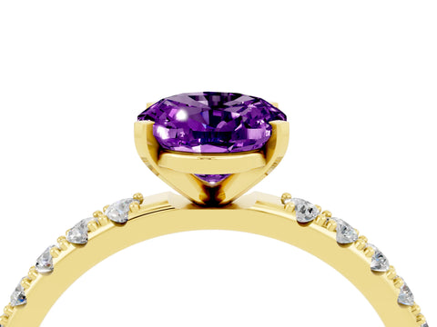 Yellow gold Oval Cut Amethyst Solitaire Pavé Band with Four-Prong Setting_4
