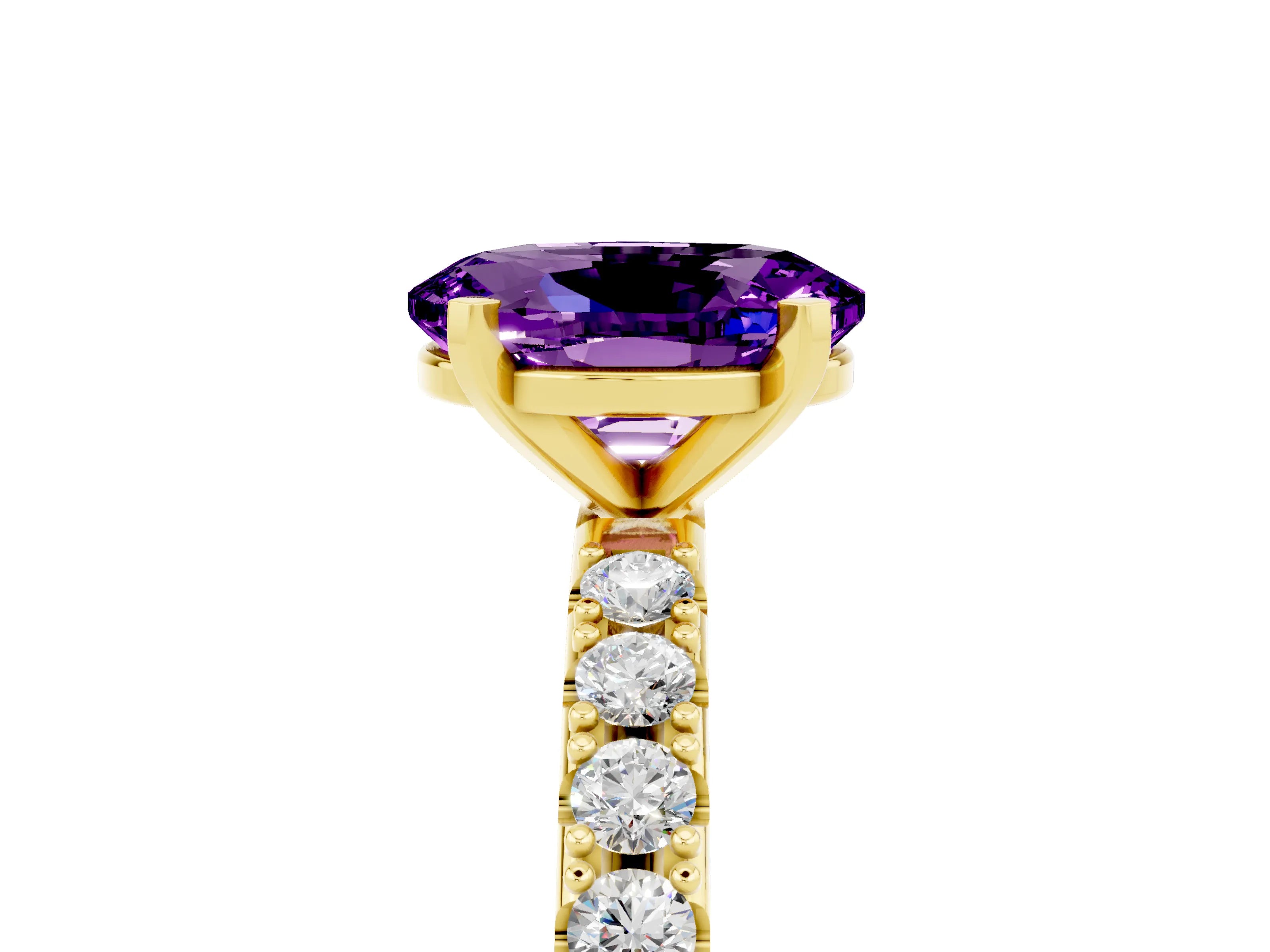 Yellow gold Oval Cut Amethyst Solitaire Pavé Band with Four-Prong Setting_5