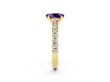 Yellow gold Oval Cut Amethyst Solitaire Pavé Engagement Ring with Round Band and Prong Setting_14