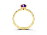 Yellow gold Oval Cut Amethyst Solitaire Pavé Engagement Ring with Round Band and Prong Setting_15
