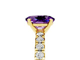 Yellow gold Oval Cut Amethyst Solitaire Pavé Engagement Ring with Round Band and Prong Setting_17
