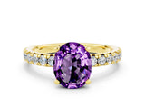 Yellow gold Oval Cut Amethyst Solitaire Pavé Engagement Ring with Round Band and Prong Setting_72