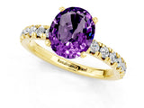 Yellow gold Oval Cut Amethyst Solitaire Pavé Engagement Ring with Round Band and Prong Setting_73