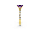 Yellow gold Oval Cut Amethyst Solitaire Pavé Engagement Ring with Round Band and Prong Setting_74