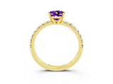 Yellow gold Oval Cut Amethyst Solitaire Pavé Engagement Ring with Round Band and Prong Setting_75