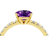 Yellow gold Oval Cut Amethyst Solitaire Pavé Engagement Ring with Round Band and Prong Setting_76