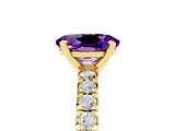 Yellow gold Oval Cut Amethyst Solitaire Pavé Engagement Ring with Round Band and Prong Setting_77