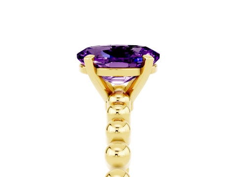Yellow gold Oval Cut Amethyst Solitaire Ring with Beaded Band and Prong Setting_5
