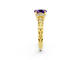 Yellow gold Oval Cut Amethyst Solitaire Ring with Filigree Band and Four-Prong Setting_26
