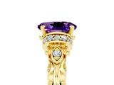 Yellow gold Oval Cut Amethyst Solitaire Ring with Filigree Band and Four-Prong Setting_29