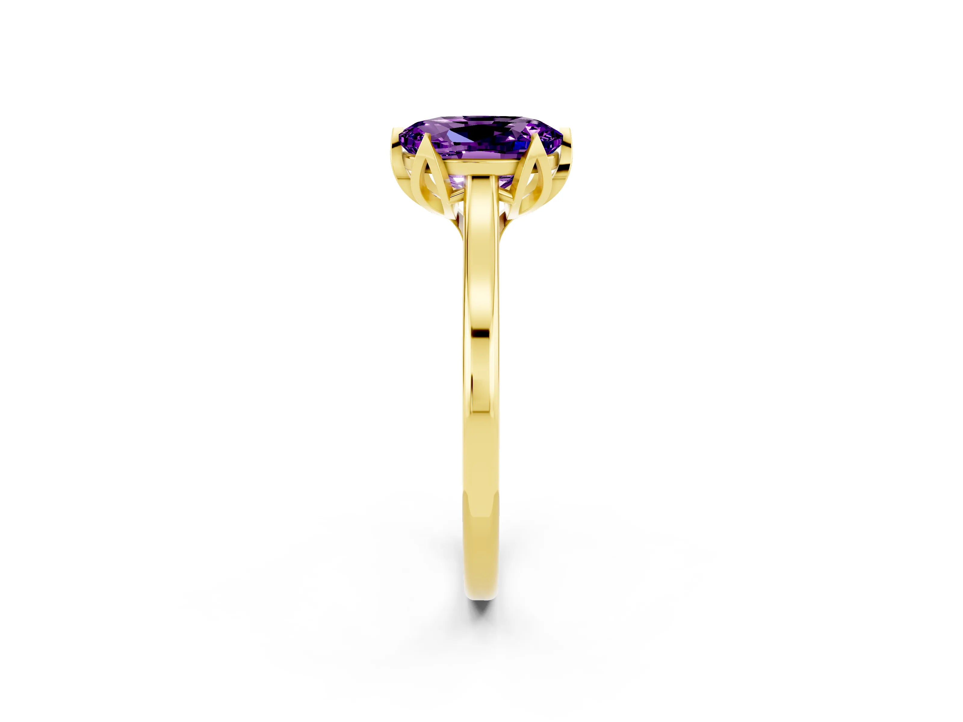 Yellow gold Oval Cut Amethyst Solitaire Ring with Flower Prong Setting and Classic Band_26