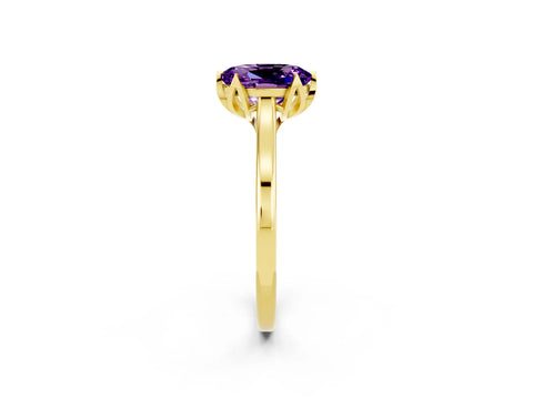 Yellow gold Oval Cut Amethyst Solitaire Ring with Flower Prong Setting and Classic Band_26