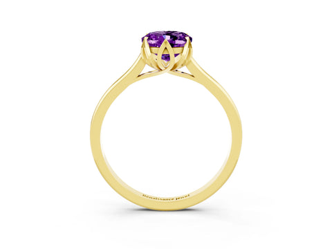 Yellow gold Oval Cut Amethyst Solitaire Ring with Flower Prong Setting and Classic Band_27