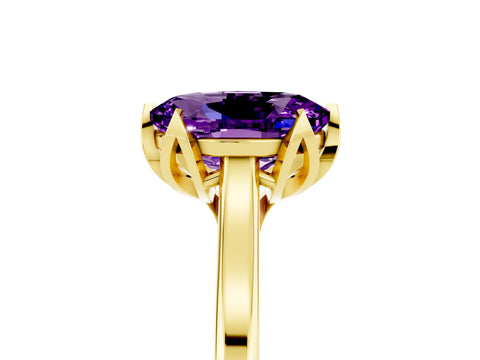 Yellow gold Oval Cut Amethyst Solitaire Ring with Flower Prong Setting and Classic Band_29