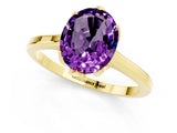Yellow gold Oval Cut Amethyst Solitaire Ring with Flower Prong Setting and Classic Band_37