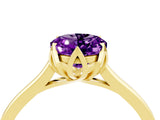 Yellow gold Oval Cut Amethyst Solitaire Ring with Flower Prong Setting and Classic Band_40