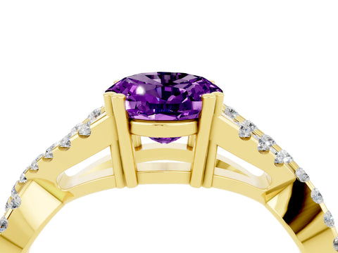 Yellow gold Oval Cut Amethyst Solitaire Ring with Four-Prong Setting and Twisted Pavé Band_4