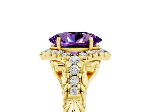 Yellow gold Oval Cut Amethyst Solitaire Ring with Hidden Halo and Pavé Band_17