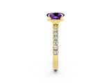 Yellow gold Oval Cut Amethyst Solitaire Ring with Pavé Accents and Four-Prong Setting_2