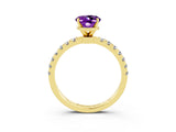 Yellow gold Oval Cut Amethyst Solitaire Ring with Pavé Accents and Four-Prong Setting_3