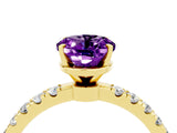 Yellow gold Oval Cut Amethyst Solitaire Ring with Pavé Accents and Four-Prong Setting_4