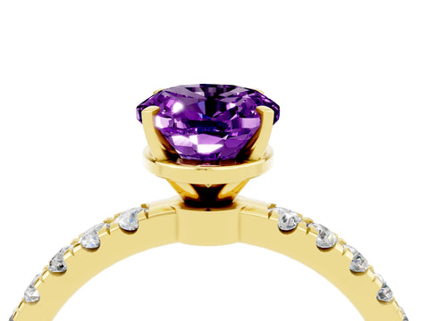 Yellow gold Oval Cut Amethyst Solitaire Ring with Pavé Accents and Four-Prong Setting_4