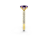 Yellow gold Oval Cut Amethyst Solitaire Ring with Pavé Band and Four-Prong Setting_26