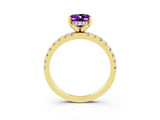 Yellow gold Oval Cut Amethyst Solitaire Ring with Pavé Band and Four-Prong Setting_27