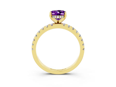 Yellow gold Oval Cut Amethyst Solitaire Ring with Pavé Band and Four-Prong Setting_27