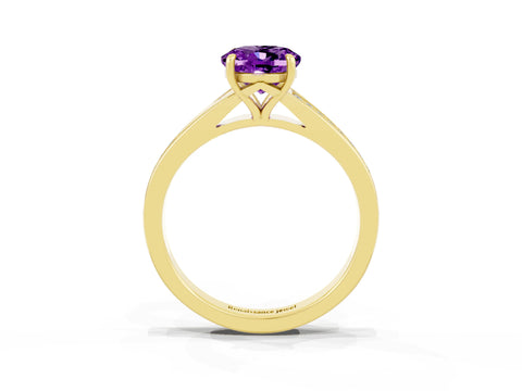 Yellow gold Oval Cut Amethyst Solitaire Ring with Pavé Band and Prong Setting_15