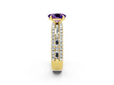 Yellow gold Oval Cut Amethyst Solitaire Ring with Pavé and Channel Set Band_2