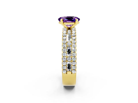 Yellow gold Oval Cut Amethyst Solitaire Ring with Pavé and Channel Set Band_2