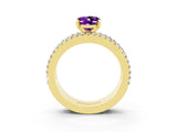 Yellow gold Oval Cut Amethyst Solitaire Ring with Pavé and Channel Set Band_3