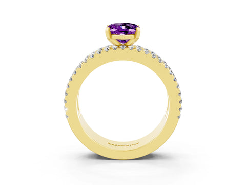 Yellow gold Oval Cut Amethyst Solitaire Ring with Pavé and Channel Set Band_3
