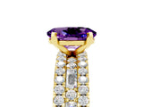 Yellow gold Oval Cut Amethyst Solitaire Ring with Pavé and Channel Set Band_5