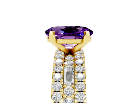 Yellow gold Oval Cut Amethyst Solitaire Ring with Pavé and Channel Set Band_5