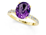 Yellow gold Oval Cut Amethyst Solitaire Ring with Pave Band and Four Prong Setting_25