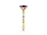 Yellow gold Oval Cut Amethyst Solitaire Ring with Pave Band and Four Prong Setting_26