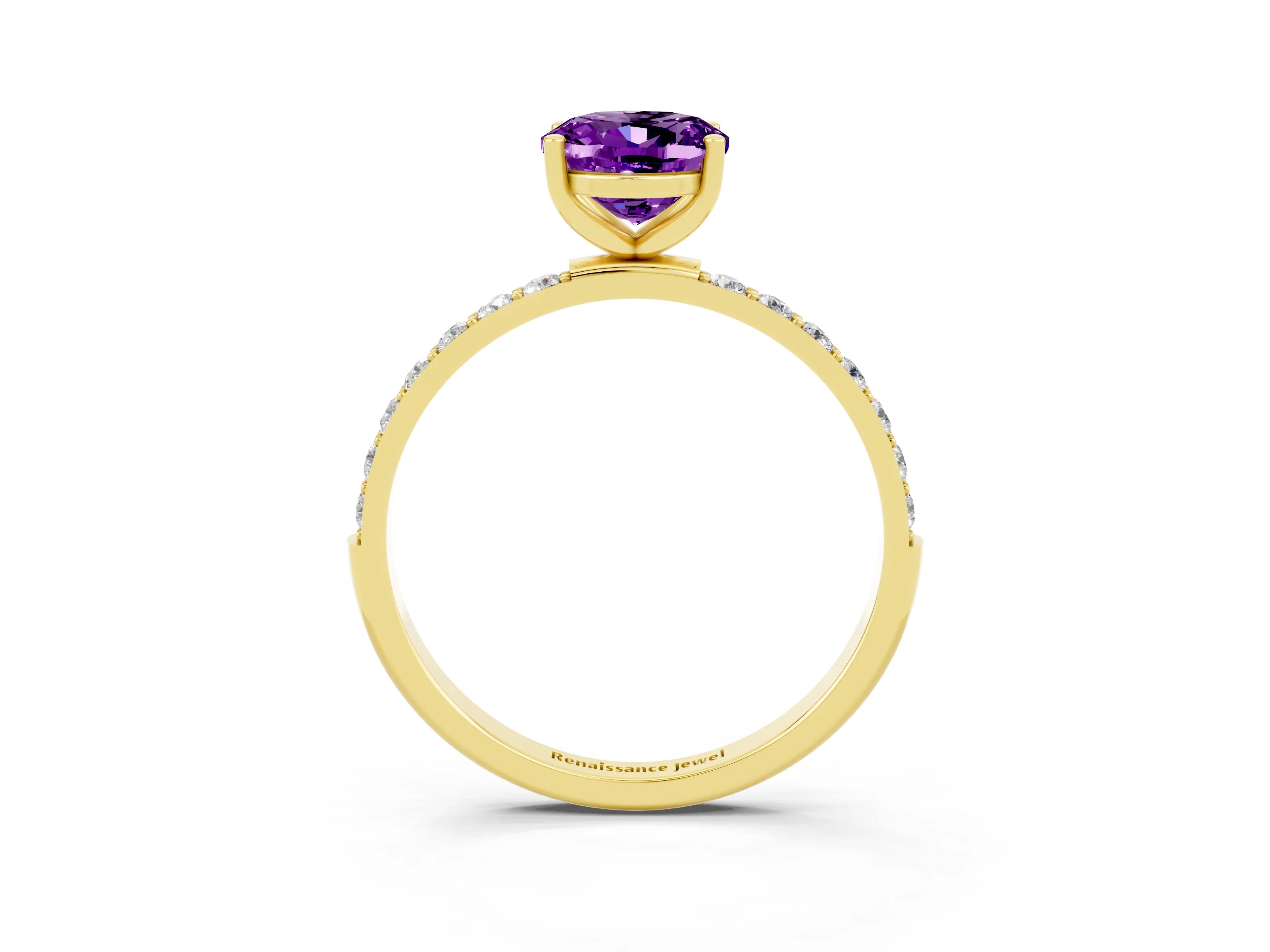 Yellow gold Oval Cut Amethyst Solitaire Ring with Pave Band and Four Prong Setting_27