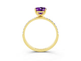 Yellow gold Oval Cut Amethyst Solitaire Ring with Pave Band and Four Prong Setting_27