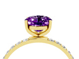 Yellow gold Oval Cut Amethyst Solitaire Ring with Pave Band and Four Prong Setting_28