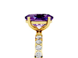 Yellow gold Oval Cut Amethyst Solitaire Ring with Pave Band and Four Prong Setting_29