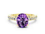 Yellow gold Oval Cut Amethyst Solitaire Ring with Round  Pavé Band and Four-Prong Setting_36