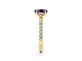 Yellow gold Oval Cut Amethyst Solitaire Ring with Round  Pavé Band and Four-Prong Setting_38