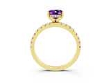 Yellow gold Oval Cut Amethyst Solitaire Ring with Round  Pavé Band and Four-Prong Setting_39