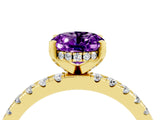 Yellow gold Oval Cut Amethyst Solitaire Ring with Round  Pavé Band and Four-Prong Setting_40