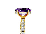 Yellow gold Oval Cut Amethyst Solitaire Ring with Round  Pavé Band and Four-Prong Setting_41