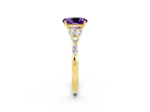 Yellow gold Oval Cut Amethyst Solitaire Ring with Side Stones and Four-Prong Setting_14