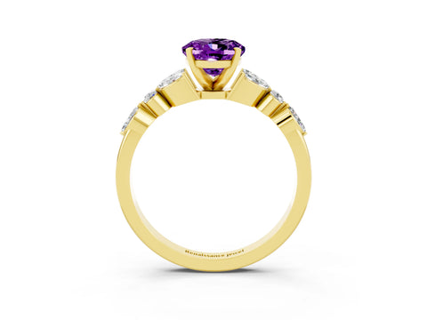 Yellow gold Oval Cut Amethyst Solitaire Ring with Side Stones and Four-Prong Setting_15